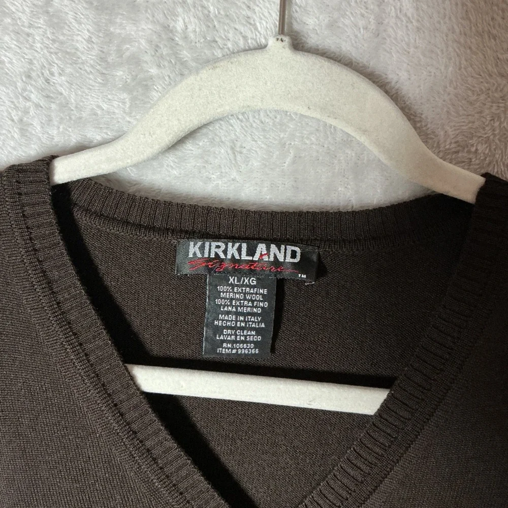 Kirkland Merino Wool V-Neck Sweater Mens XL Brown Italian Knit Classic Luxury